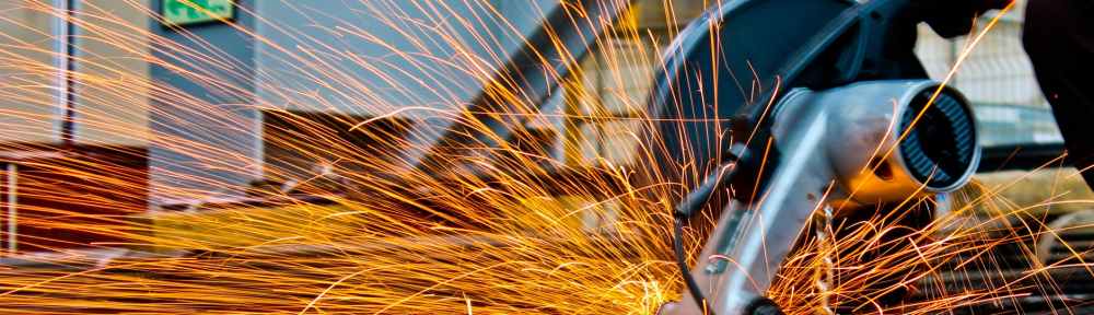 cut off saw cutting metal with sparks